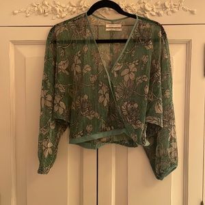 Urban Outfitters Accordian Metallic Sheer Floral Blouse